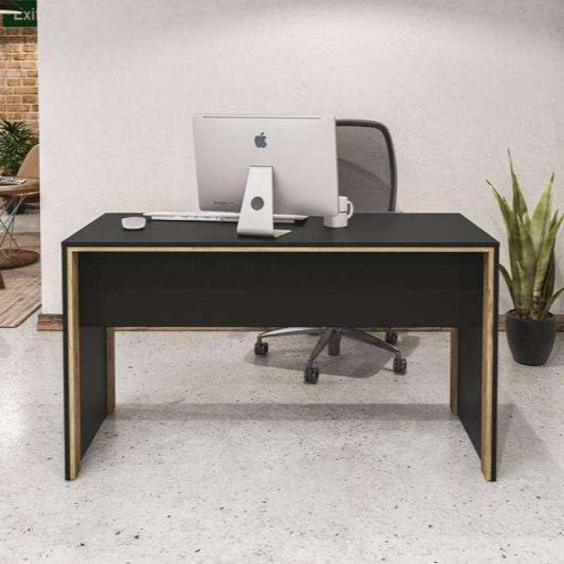 Mesa de Escritório 1,35m Los Angeles Preto/Carvalho Politorno - Preto - Carvalho Claro
