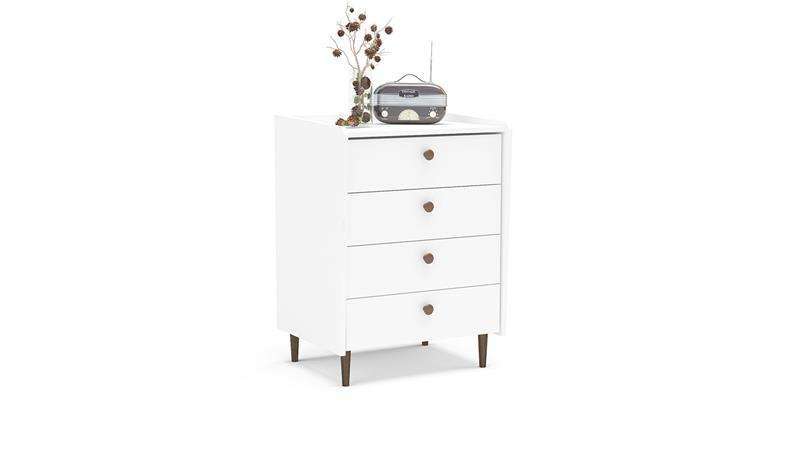 Cômoda Retrô 4 gavetas Luisiana Branco Politorno - Branco
