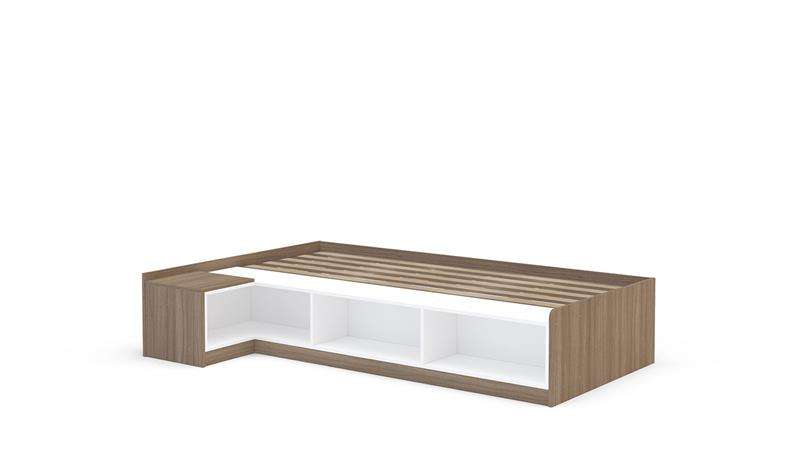 Cama Solteiro com mesa De cabeceira e nichos Canadá Castanho/Branco Politorno - Castanho/Branco