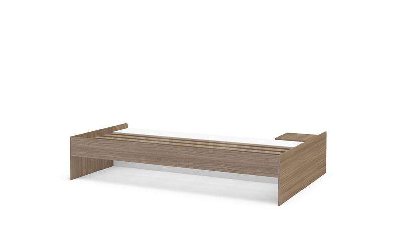 Cama Solteiro com mesa De cabeceira e nichos Canadá Castanho/Branco Politorno - Castanho/Branco