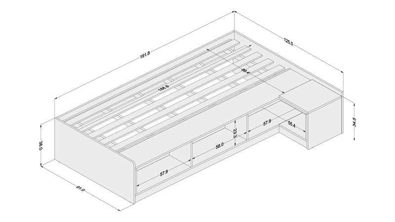 Cama Solteiro com mesa De cabeceira e nichos Canadá Castanho/Branco Politorno - Castanho/Branco