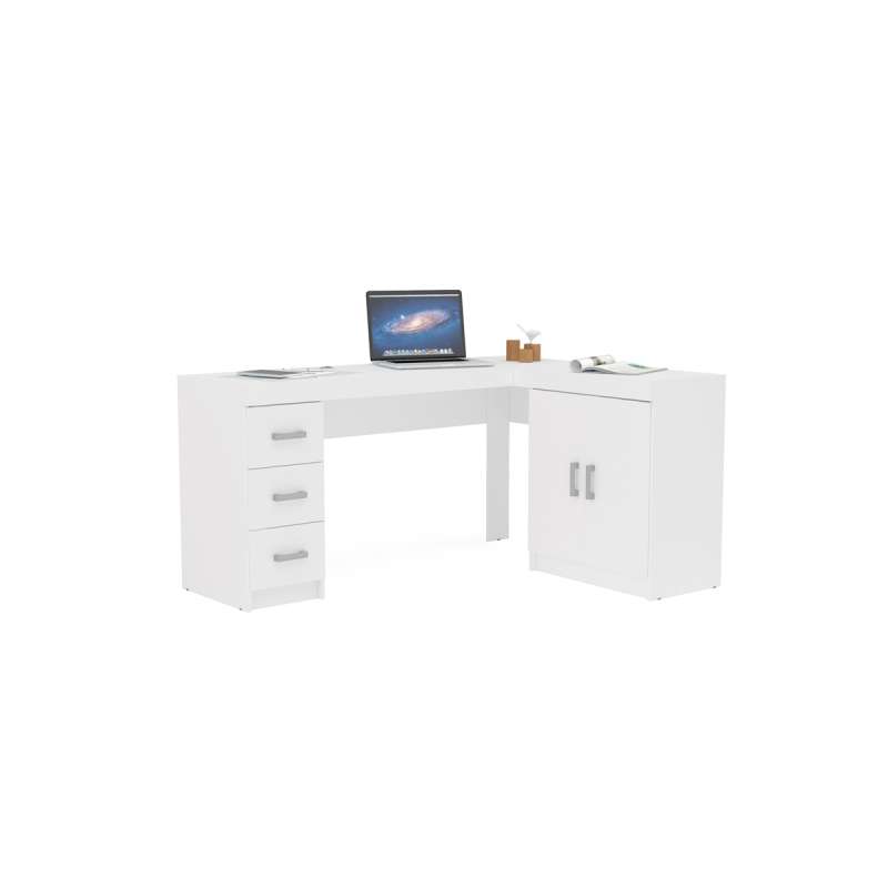 Mesa Espanha com Gavetas em Madeira Branco Politorno - Branco