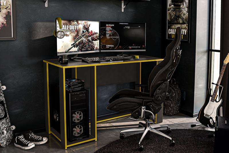 Mesa Gamer Singapura Preto e Amarelo Politorno - Preto-Amarelo