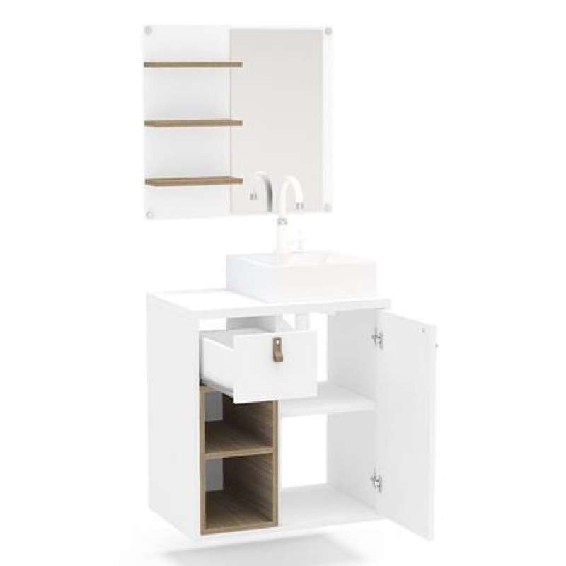 Gabinete com Espelho para Banheiro Macaé Branco Politorno - Branco