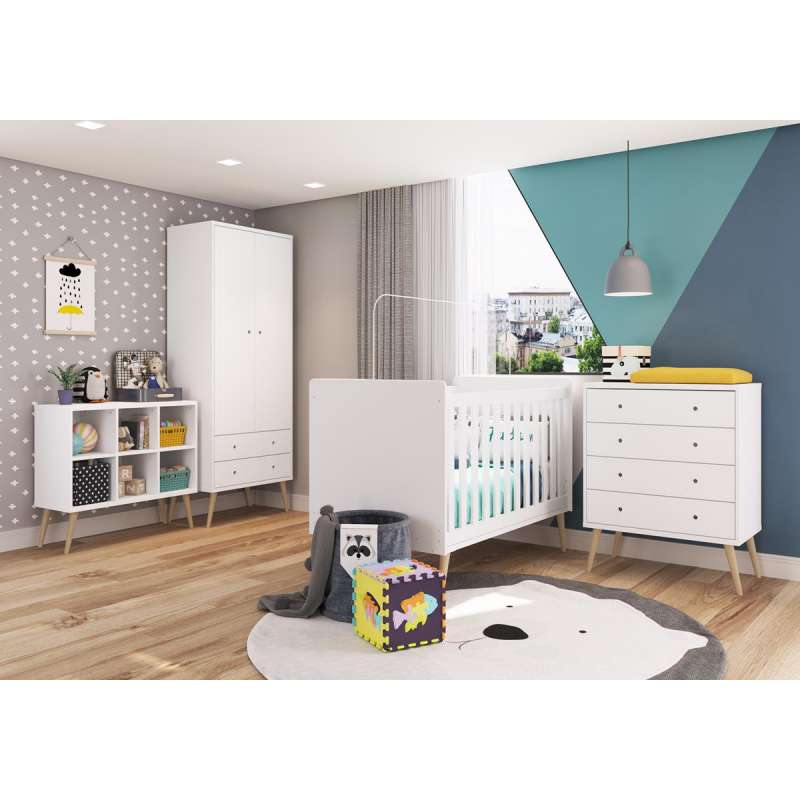 Cômoda Retrô 4 Gavetas Pés Palito Branco Completa Móveis - Branco