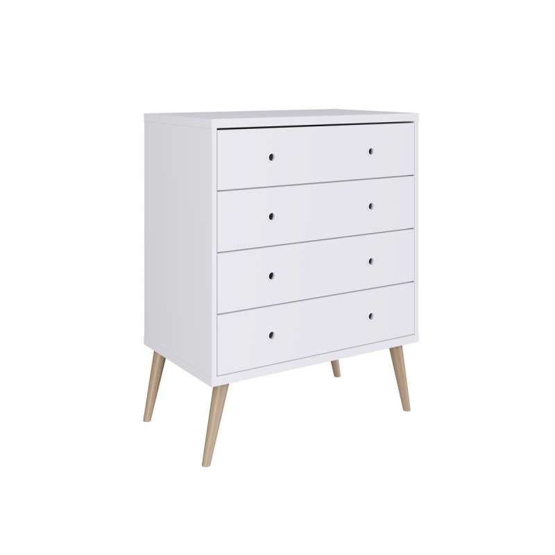 Cômoda Retrô 4 Gavetas Pés Palito Branco Completa Móveis - Branco