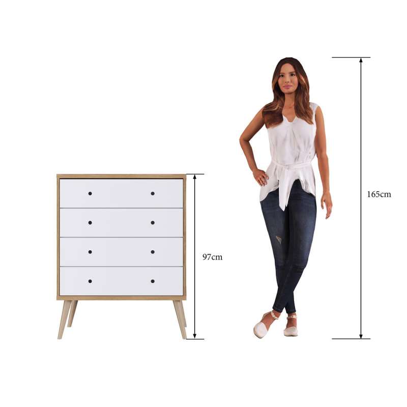 Cômoda Retrô 4 gavetas Pés Palito Itapua e Branco Completa Móveis - Itapua/Branco