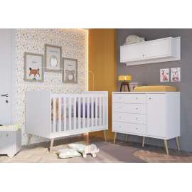 Cômoda Retrô 4 Gavetas 1 porta Pés Palito Branco Completa Móveis - Branco