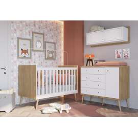 Cômoda Retrô 4 Gavetas 1 Porta Pés Palito Itapua e Branco Completa Móveis - Itapua/Branco
