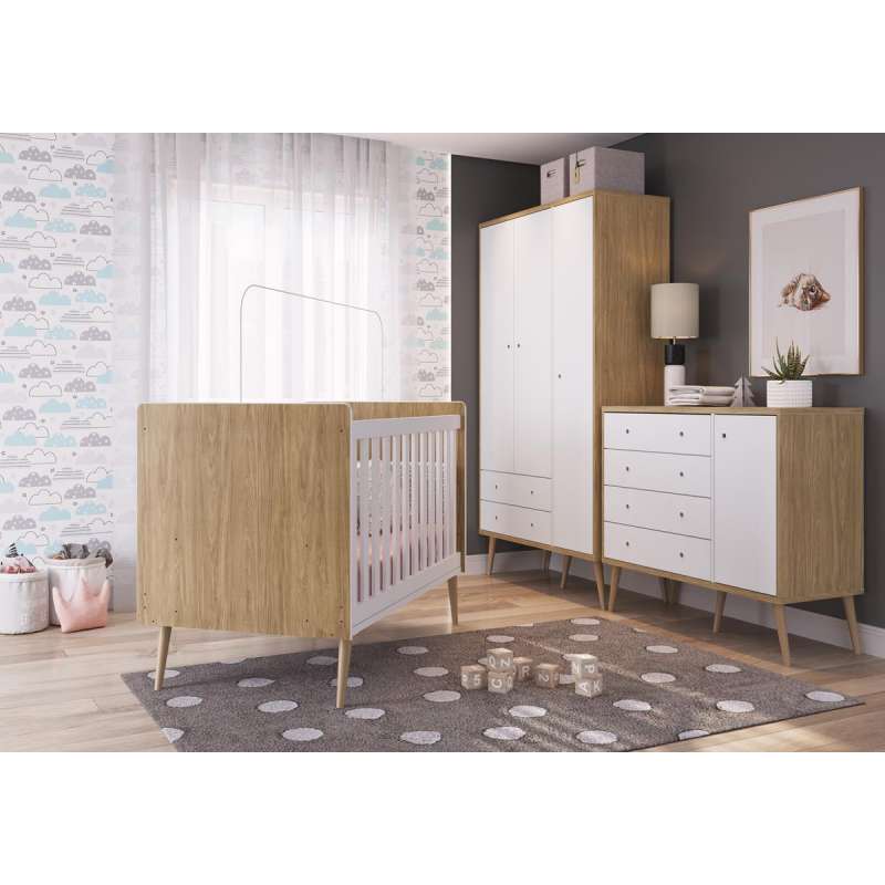 Cômoda Retrô 4 Gavetas 1 Porta Pés Palito Itapua e Branco Completa Móveis - Itapua/Branco
