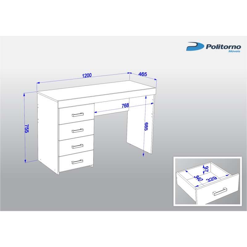 Mesa com Gavetas em Madeira Malta Branca Politorno - Branco