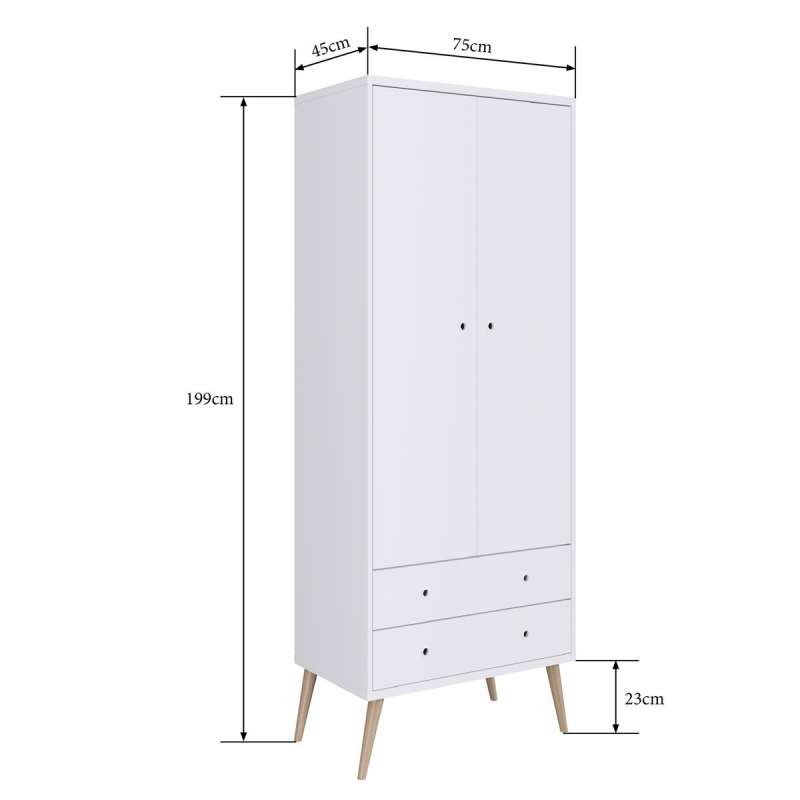 Roupeiro Retrô 2 Portas 2 Gavetas Pés Palito Branco Completa Móveis - Branco