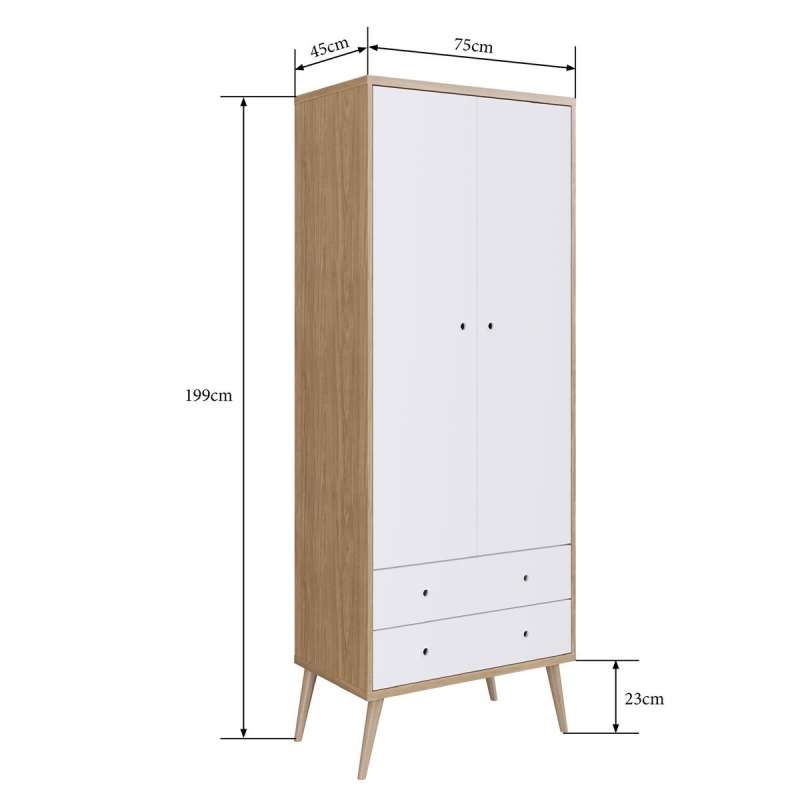 Roupeiro Retrô 2 Portas 2 Gavetas Pés Palito Itapua e Branco Completa Móveis - Itapua/Branco