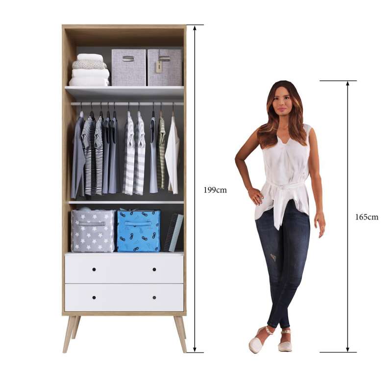 Roupeiro Retrô 2 Portas 2 Gavetas Pés Palito Itapua e Branco Completa Móveis - Itapua/Branco