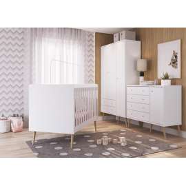 Roupeiro Retrô 3 Portas 2 Gavetas Pés Palito Branco Completa Móveis - Branco