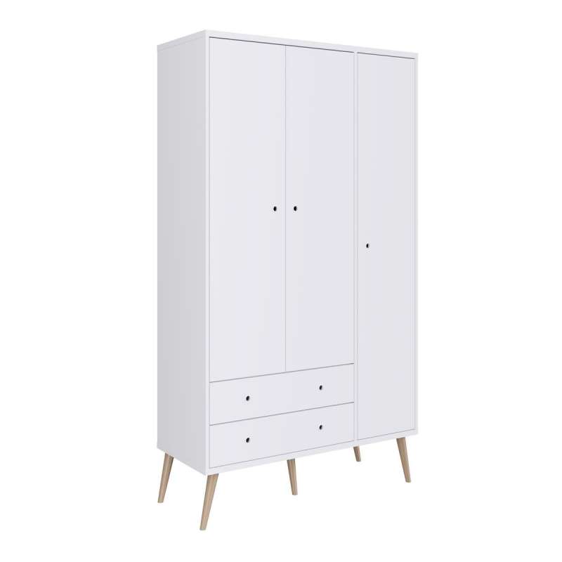 Roupeiro Retrô 3 Portas 2 Gavetas Pés Palito Branco Completa Móveis - Branco