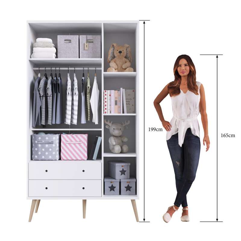 Roupeiro Retrô 3 Portas 2 Gavetas Pés Palito Branco Completa Móveis - Branco