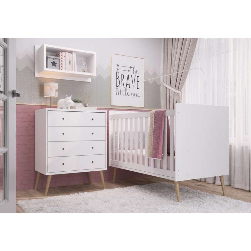 Berço Retrô Mini Cama Pés Palito Branco Completa Móveis - Branco
