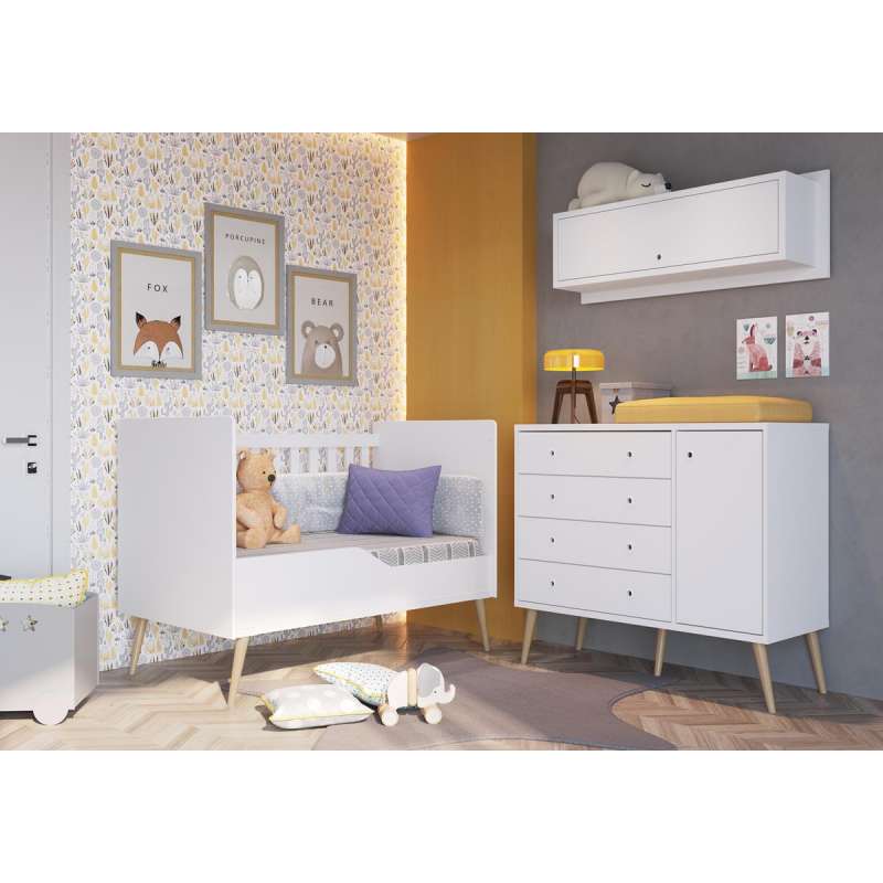 Berço Retrô Mini Cama Pés Palito Branco Completa Móveis - Branco