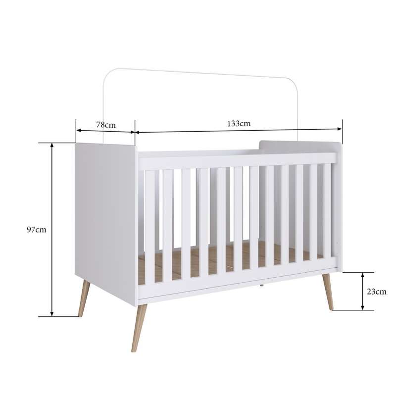 Berço Retrô Mini Cama Pés Palito Branco Completa Móveis - Branco