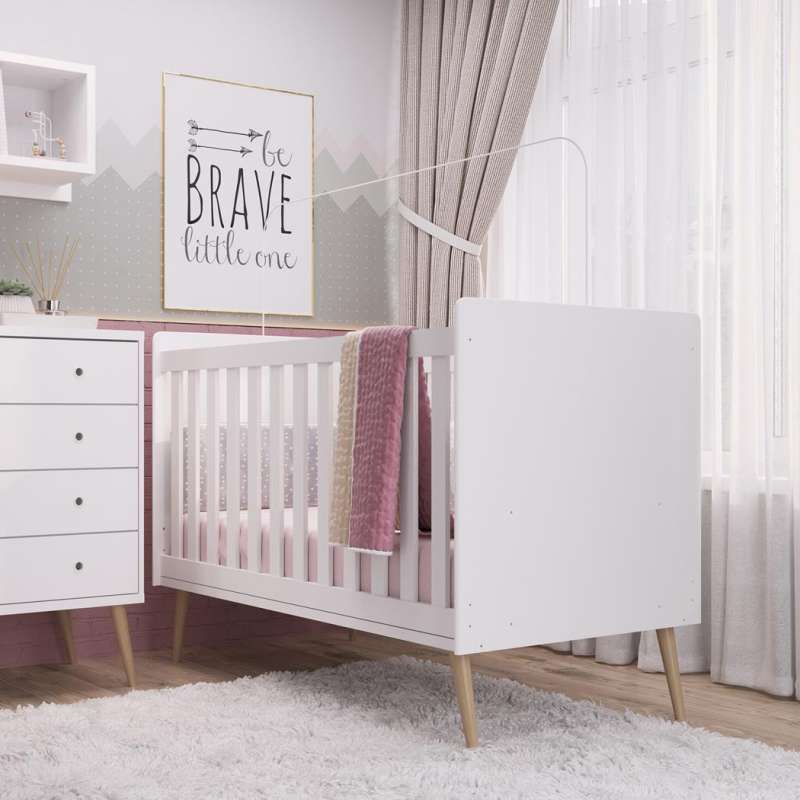 Berço Retrô Mini Cama Pés Palito Branco Completa Móveis - Branco