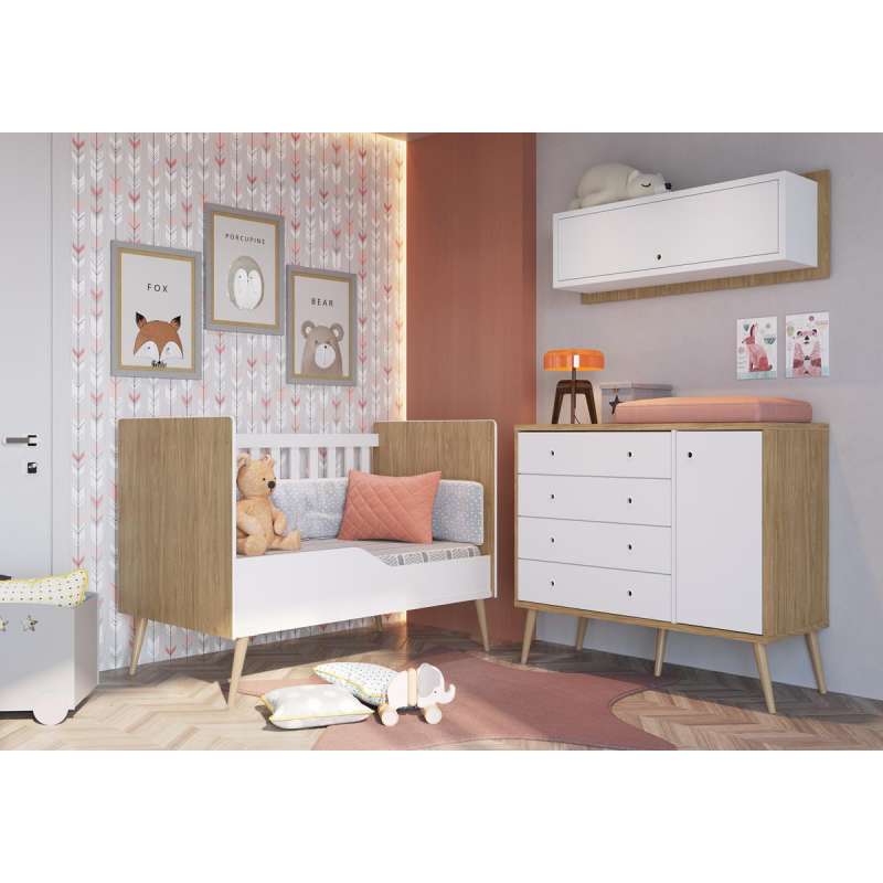 Berço Retrô Mini Cama Pés Palito Itapua e Branco Completa Móveis - Itapua/Branco