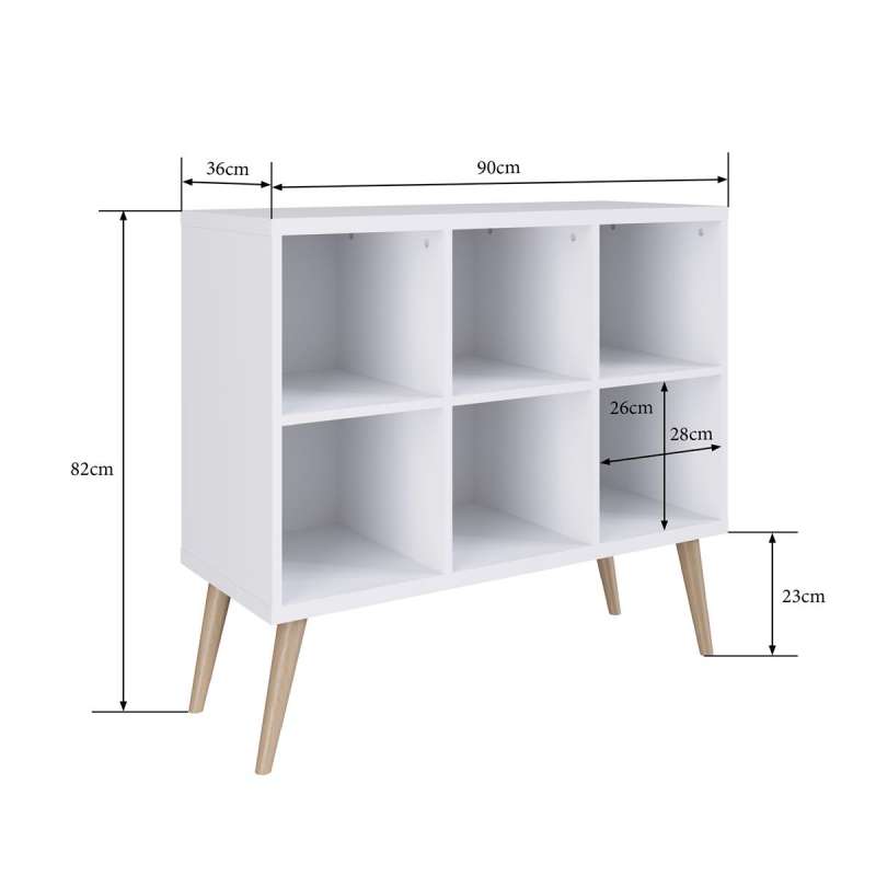 Estante Retrô 6 Nichos Pés Palito Branco Completa Móveis - Branco
