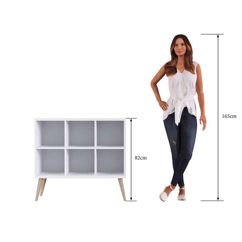 Estante Retrô 6 Nichos Pés Palito Branco Completa Móveis - Branco