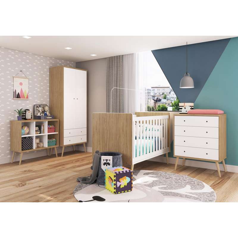 Estante Retrô 6 Nichos Pés Palito Itapua e Branco Completa Móveis - Itapua/Branco