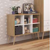 Estante Retrô 6 Nichos Pés Palito Itapua e Branco Completa Móveis