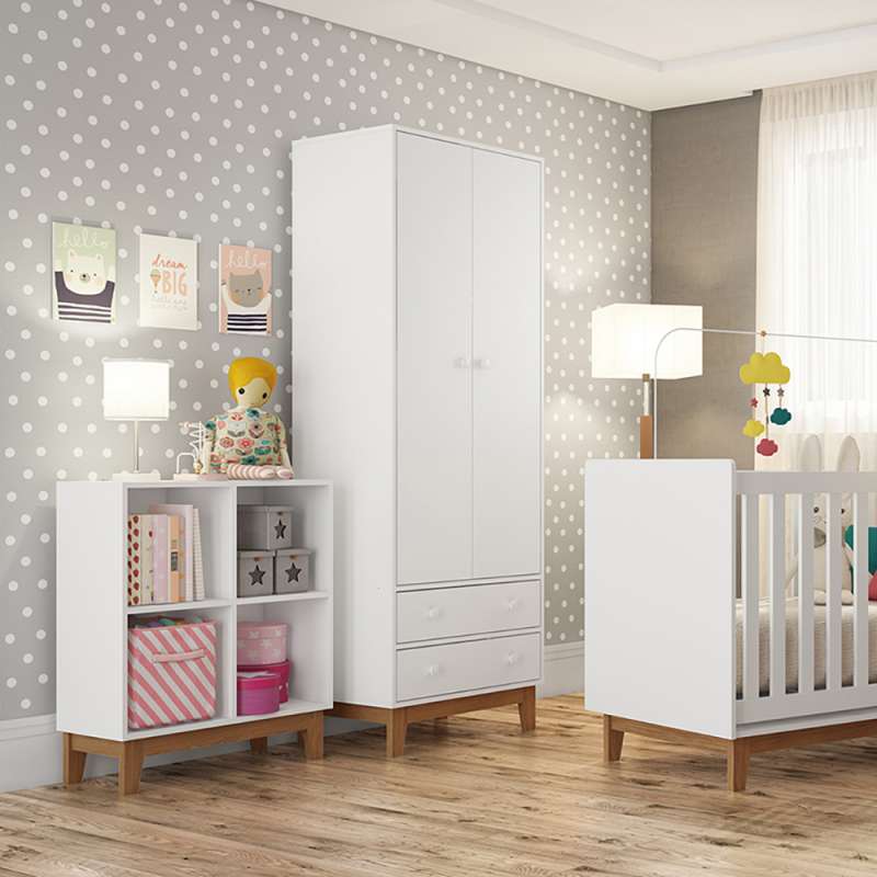 Estante Infantil 4 Nichos com Pés Retrô Branco Completa Móveis - Branco