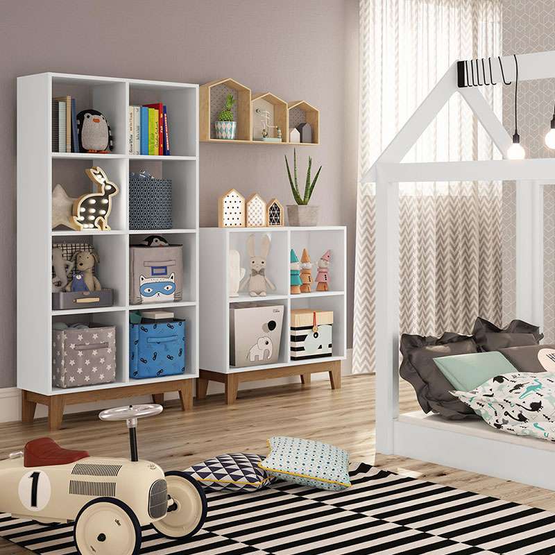 Estante Infantil 4 Nichos com Pés Retrô Branco Completa Móveis - Branco