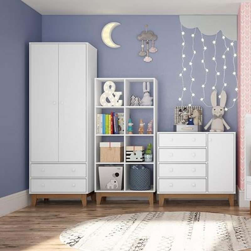 Estante Infantil 8 Nichos com Pés Retrô Branco Completa Móveis - Branco