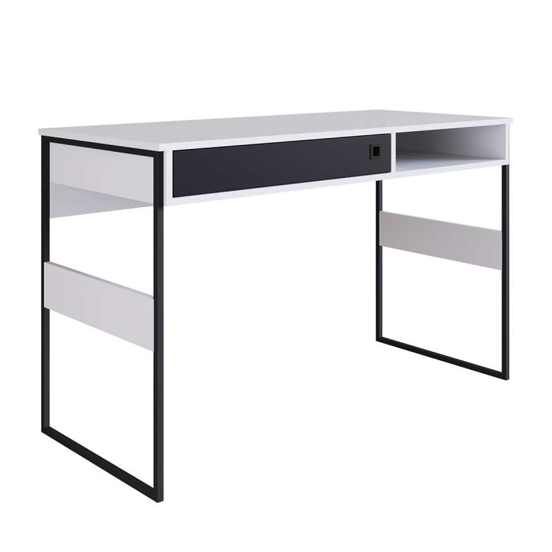 Mesa Home Office Sydney 120cm Branca e Preta - Branco e Preto