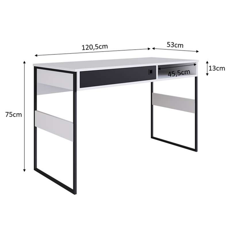 Mesa Home Office Sydney 120cm Branca e Preta - Branco e Preto