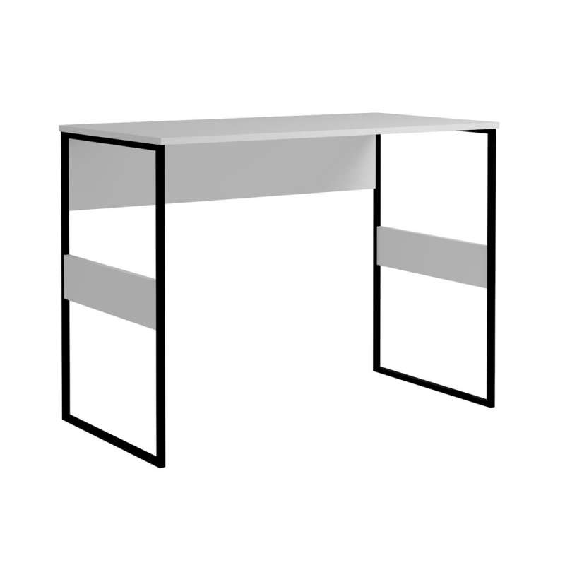 Mesa Home Office Madrid 100cm Branca e Preta - Branco e Preto