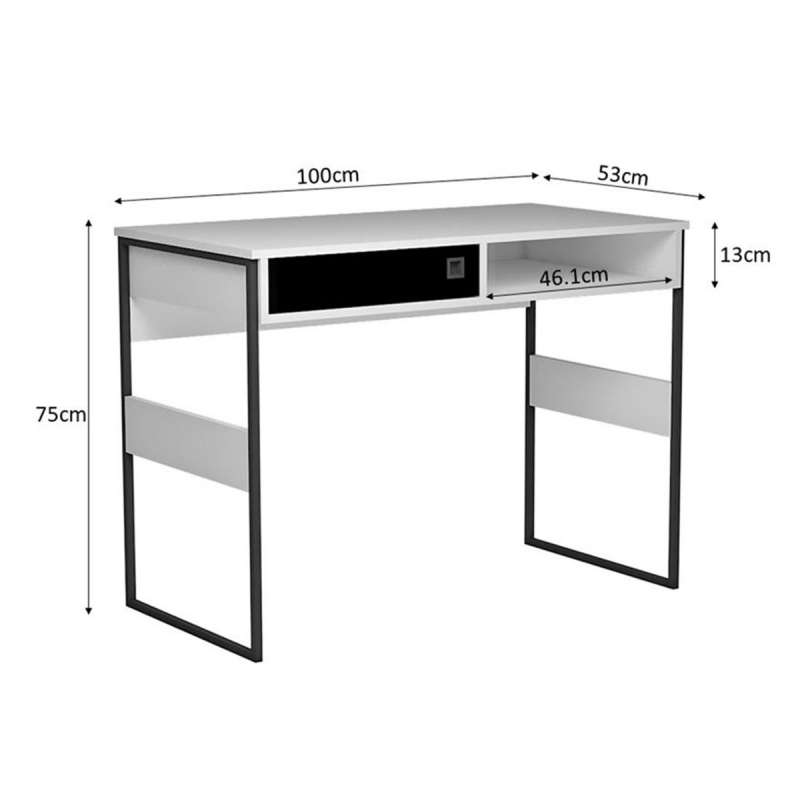 Mesa Home Office Sydney 100cm Branca e Preta - Branco e Preto