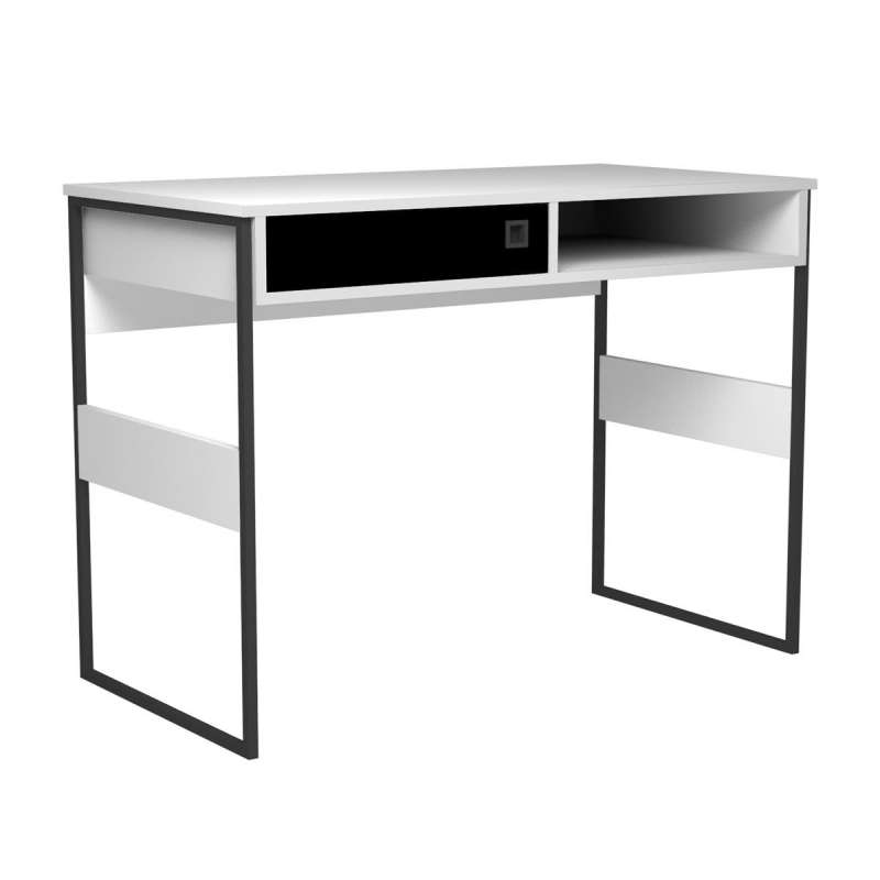 Mesa Home Office Sydney 100cm Branca e Preta - Branco e Preto