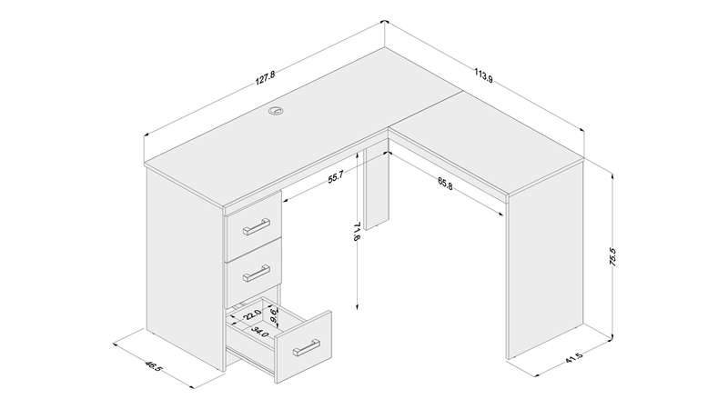 Mesa de Canto Escritório Fênix 3 Gavetas Branco Politorno - Branco