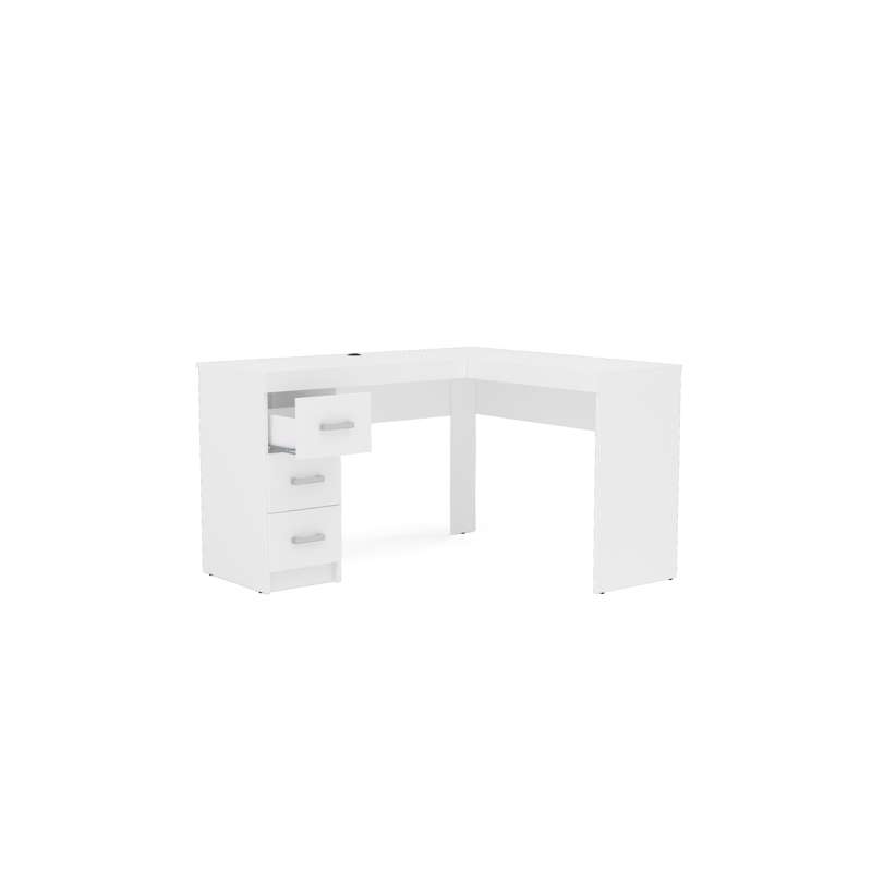 Mesa de Canto Escritório Fênix 3 Gavetas Branco Politorno - Branco