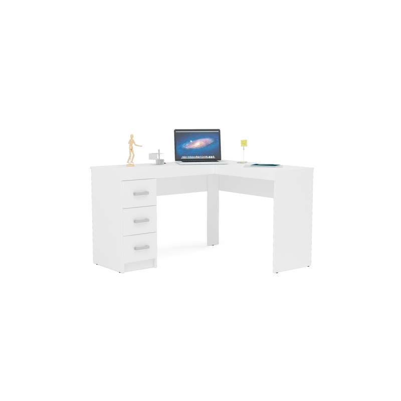 Mesa de Canto Escritório Fênix 3 Gavetas Branco Politorno - Branco