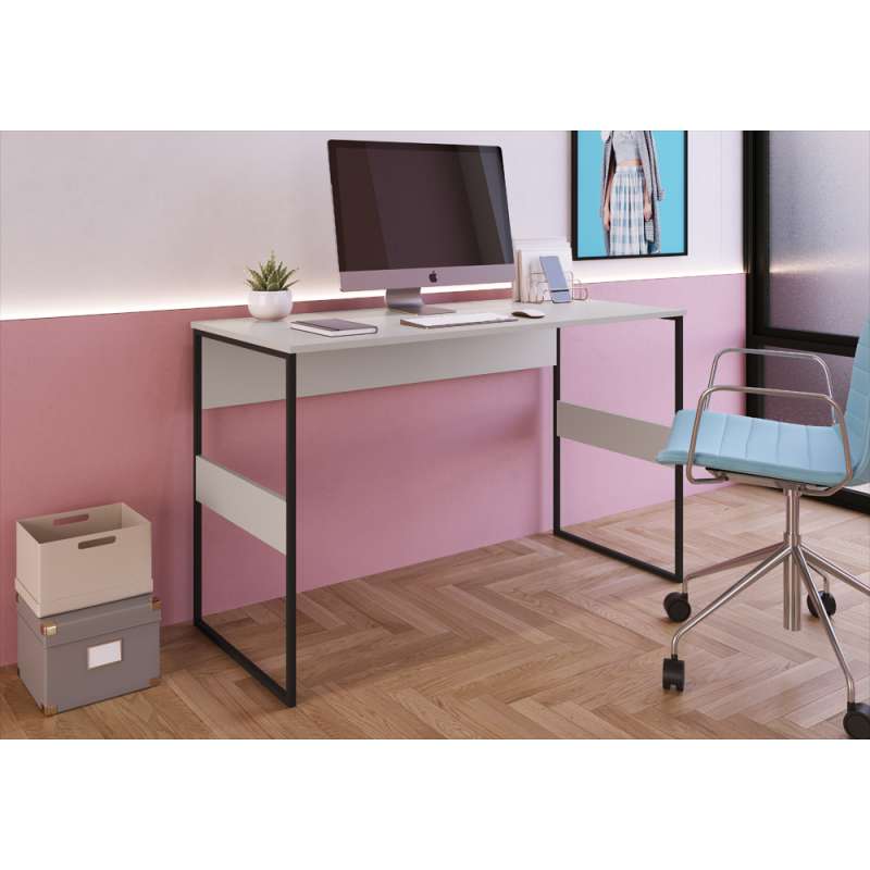 Mesa Home Office Madrid 120cm Bege - Metallic Suede Bege