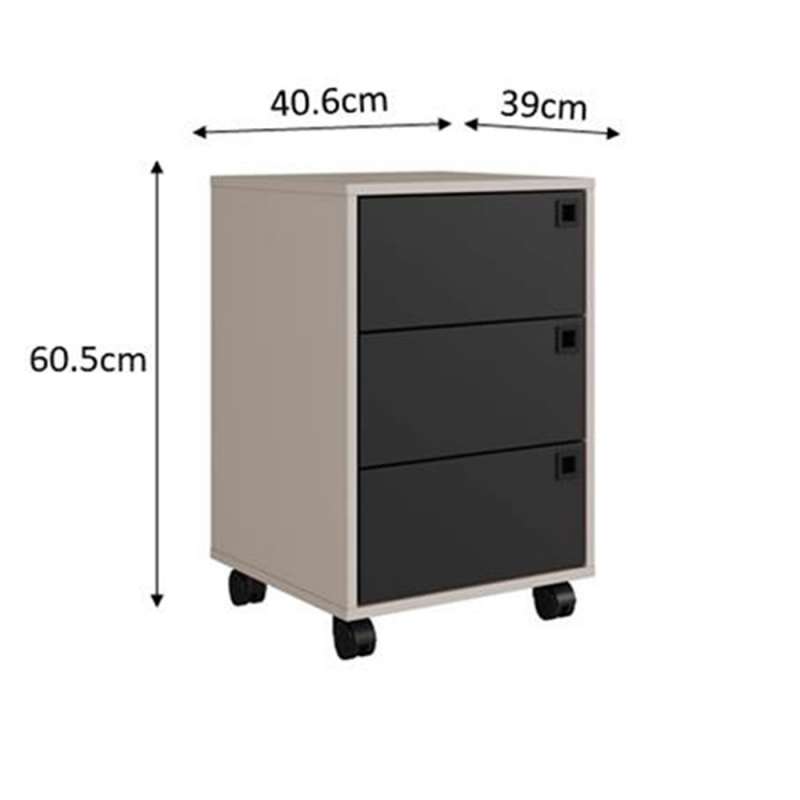 Gaveteiro de 3 Gavetas Roma estilo industrial Suede e Preto - Suede e Preto