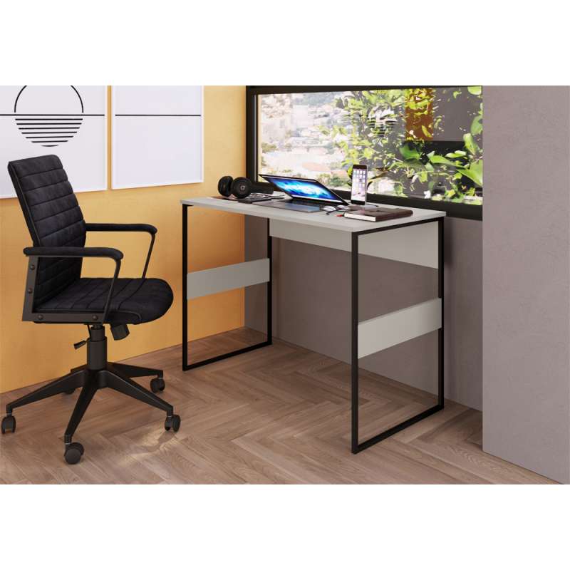 Mesa Home Office Madrid 100cm Bege - Metallic Suede Bege
