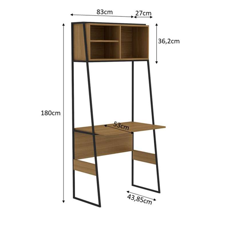 Escrivaninha Industrial com Nicho Aéreo Califórnia Marrom - Frassino Almendra Marrom