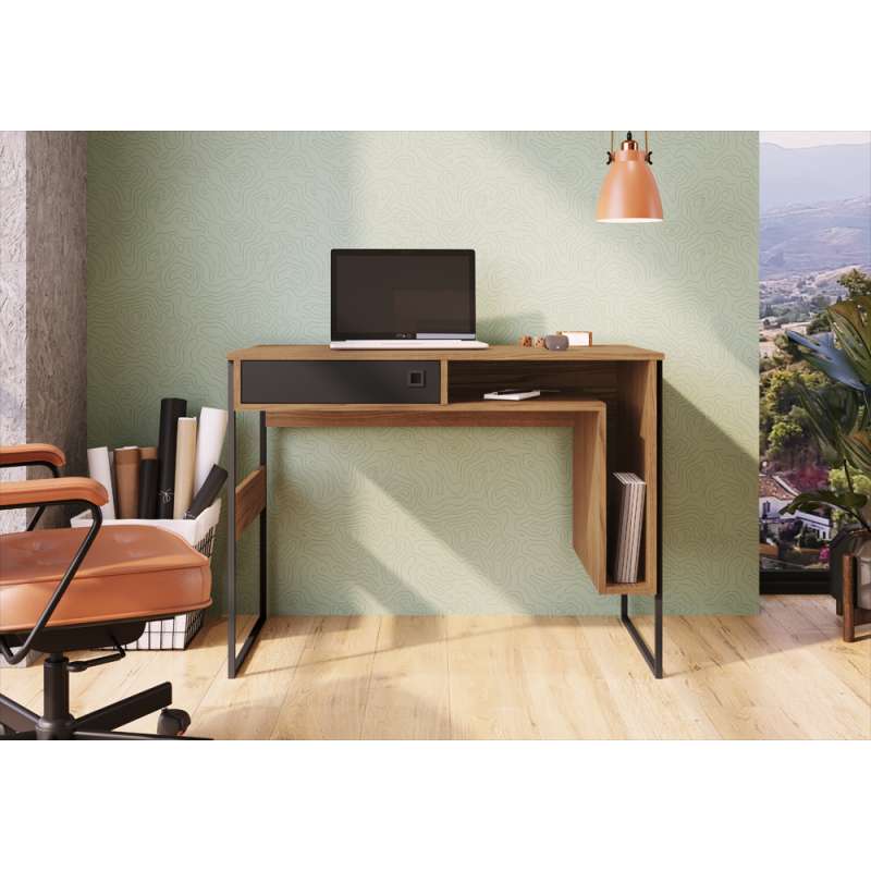 Escrivaninha Industrial com Nicho Cancun 100cm Marrom - Frassino Almendra Marrom
