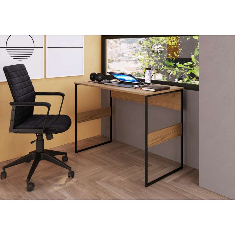 Mesa Home Office Tubular Madrid 100cm Marrom - Frassino Almendra Marrom