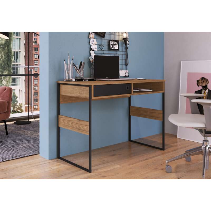 Mesa Home Office Estilo Industrial Sydney 100cm Marrom - Frassino Almendra Marrom