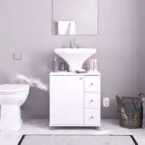 Balcão para Pia de Banheiro Coluna com 3 Gavetas Branco Politorno