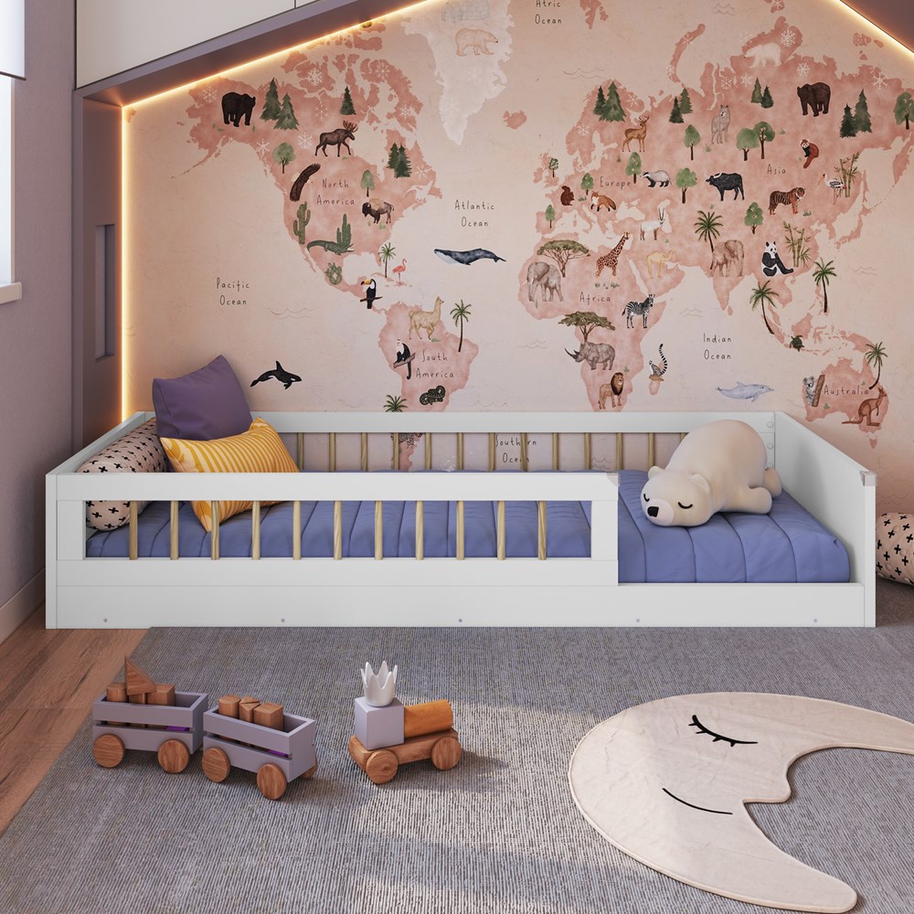 Cama Montessoriana Solteiro Affetto Branco Completa Móveis